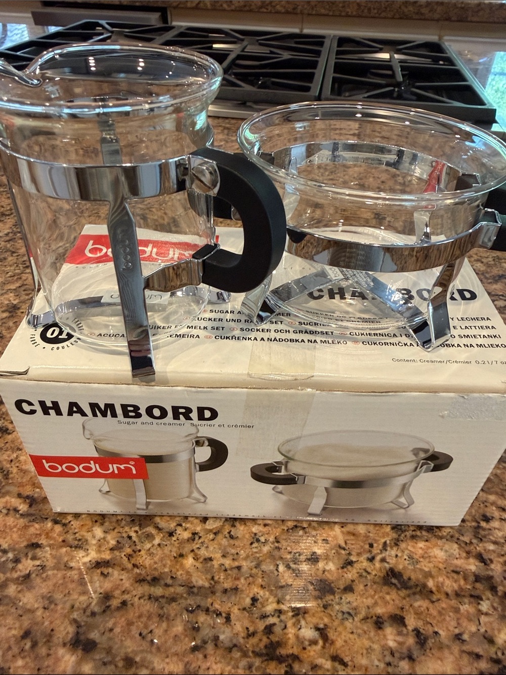 New Bodum Chambord Sugar and Creamer Set - Glass,Stainless Steel & Black Accents